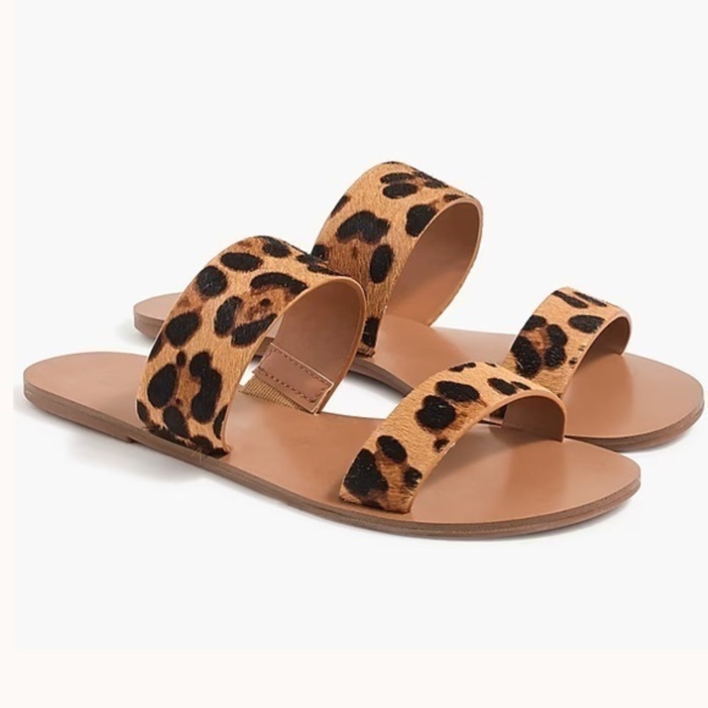 J.Crew factory Leopard calf hair easy summer slide sandals size 8